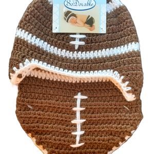 Hand Crocheted Football Hat And Diaper Cover Newborn Baby Photoshoot NWT